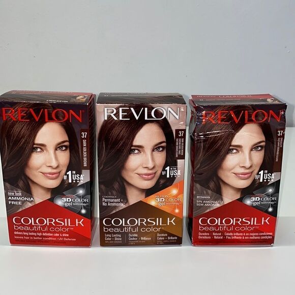 3 REVLON COLORSILK Beautiful Color Permanent Hair Dye #37 Dark Golden Brown - Picture 1 of 6